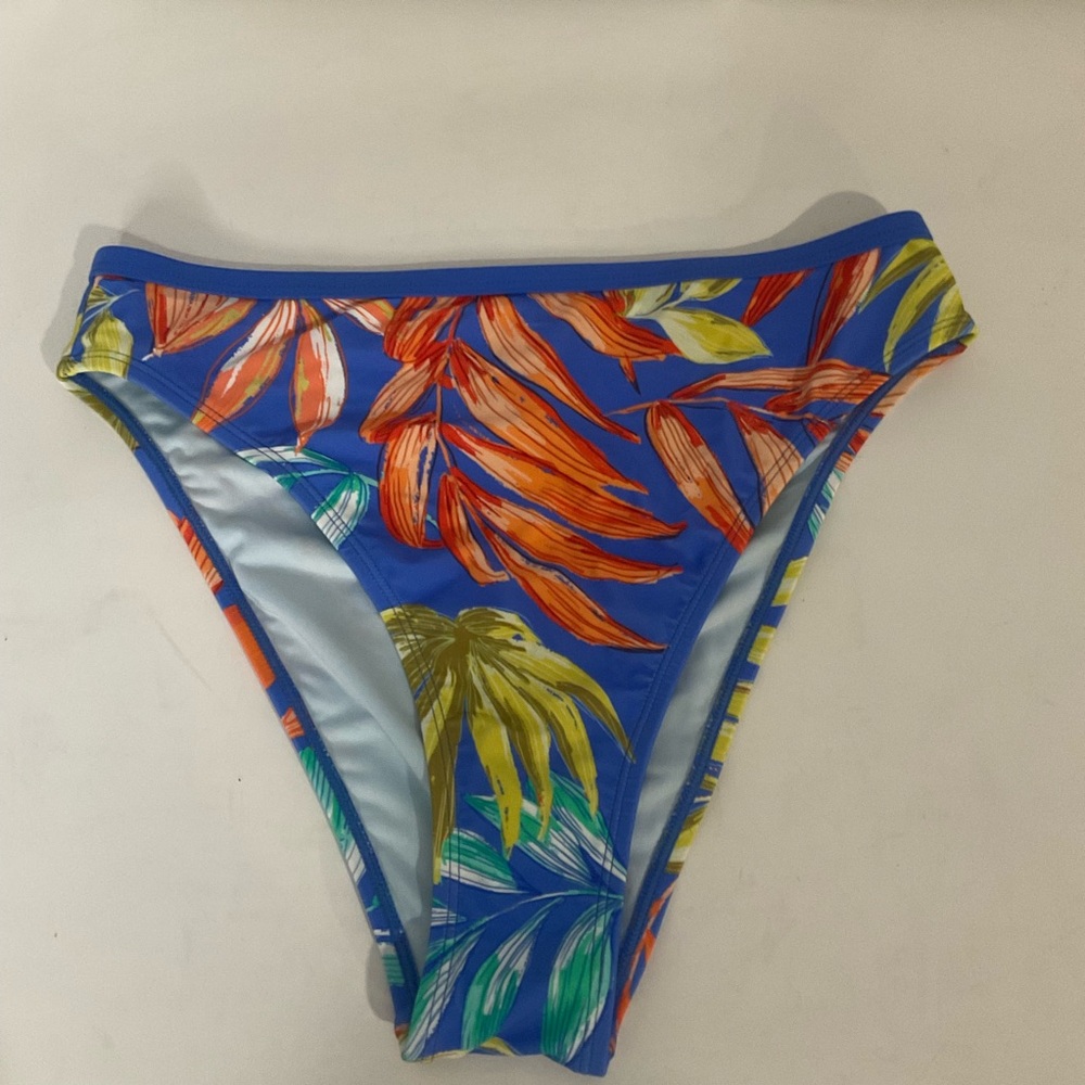 Cupshe NWT’s Tropical Print Swim Bottoms; Blue Orange Green; Hygiene Liner; Sz M